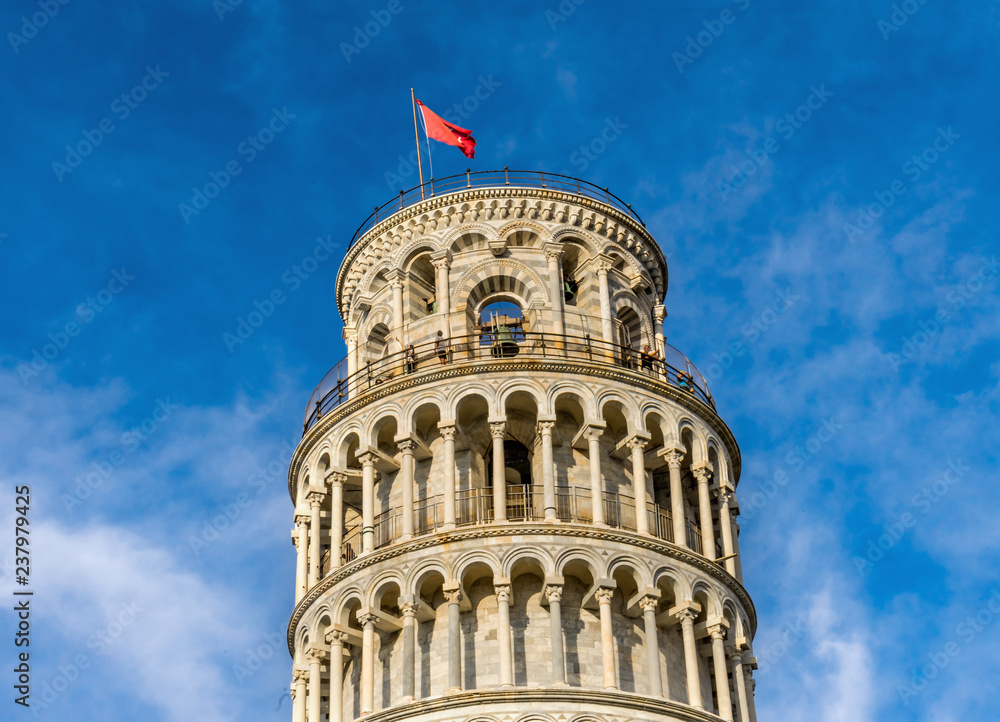 Top Flag Leaning Tower Campanile Cathedral Pisa Italy