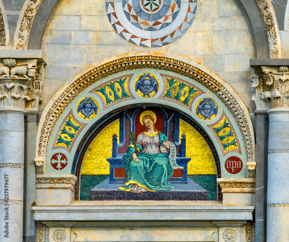 Saint Reparata Christian Martyr Mosaic Facade Cathedral Pisa Italy