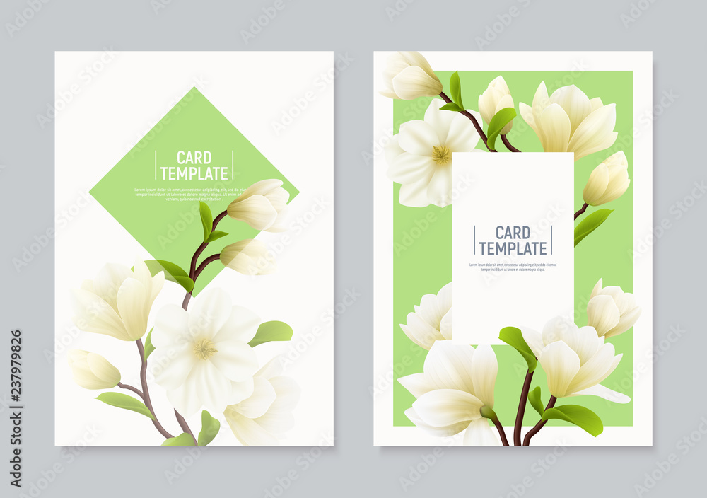 Naklejka premium Realistic Magnolia Flower Banner Set