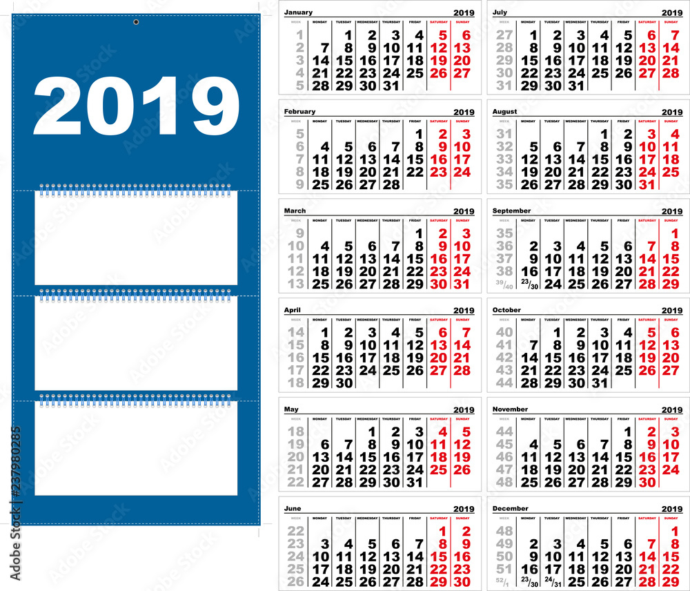 Quarterly wall Calendar for 2019 grid template horizontal Quarterly wall Calendar for 2019 grid template horizontal