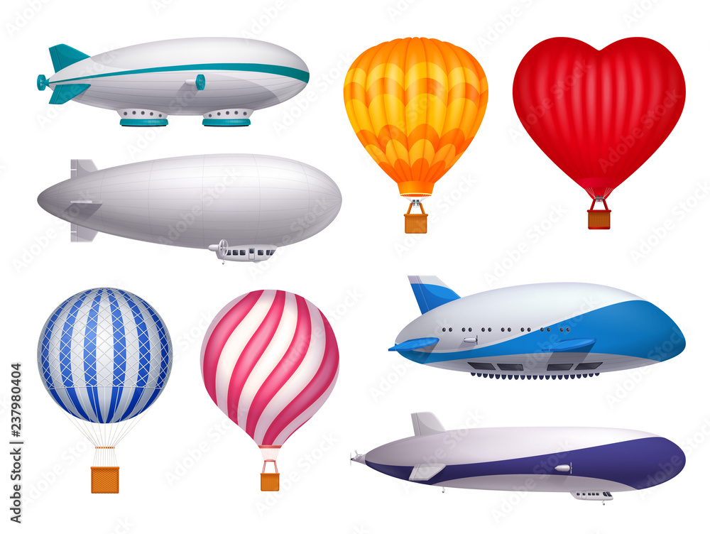 Naklejka premium Dirigible And Balloons Realistic Set