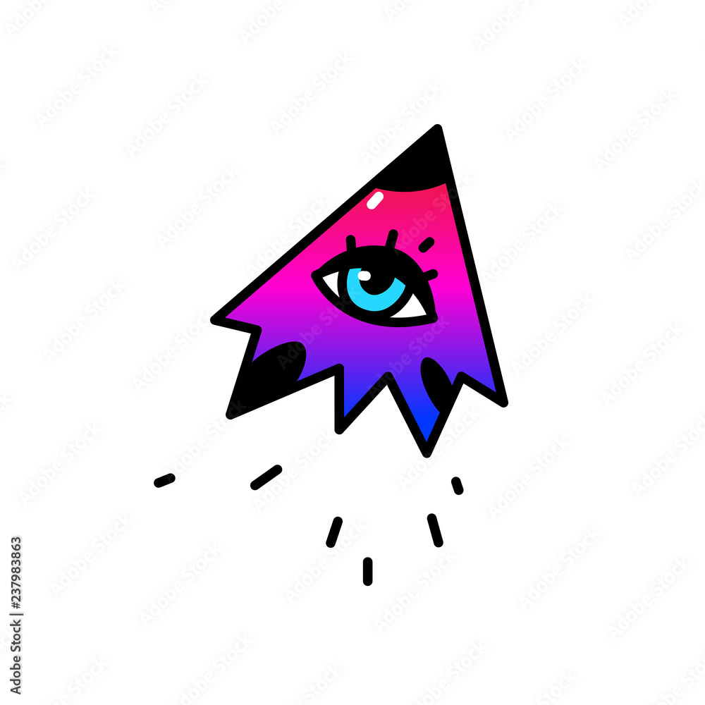 Illustration of a flying eye. Cartoon flat style. Blue eye flies in the sky. The symbol of the all-seeing eye. Logo, image for studio, company. Illustration of a flying eye. Cartoon flat style. Blue eye flies in the sky. The symbol of the all-seeing eye. Logo, image for studio, company.