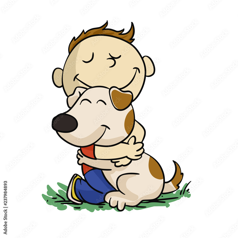 Boy hugging his dog Boy hugging his dog