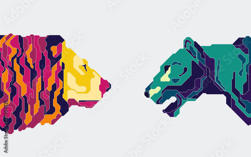 character design of couple lion in colourful 