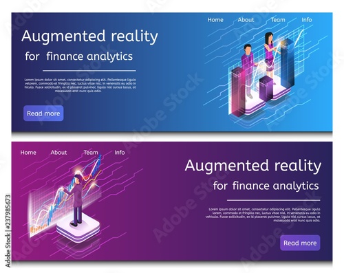 Isometric Man and Woman Engaged in Online Analytic