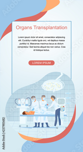 Organs transplantation surgery flat vector website