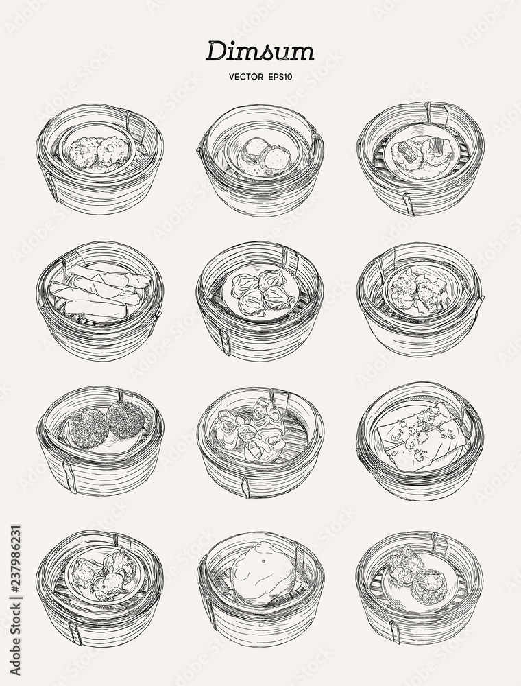 Set of Dim-sum, hand draw sketch vector.