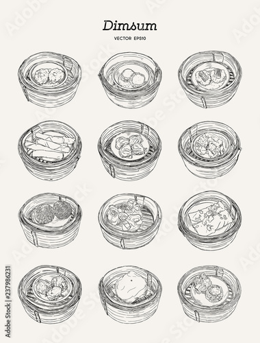 Set of Dim-sum, hand draw sketch vector.
