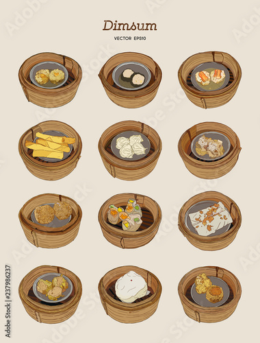 Set of Dim-sum, hand draw sketch vector.