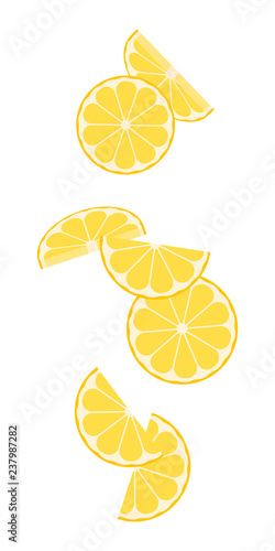 Falling slices of lemon on white background. Vector illustration.
