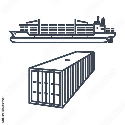 thin line icon container cargo ship