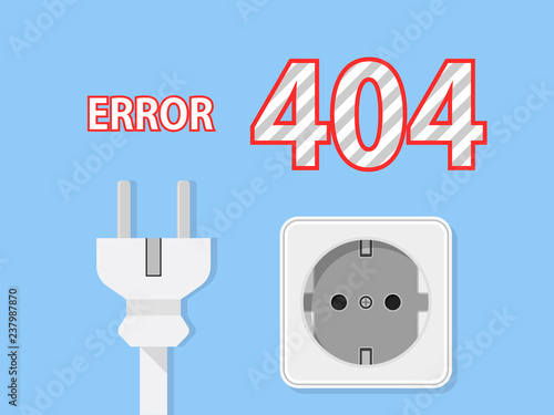 Electric Plug and Socket unplugged - flat line design 404 error