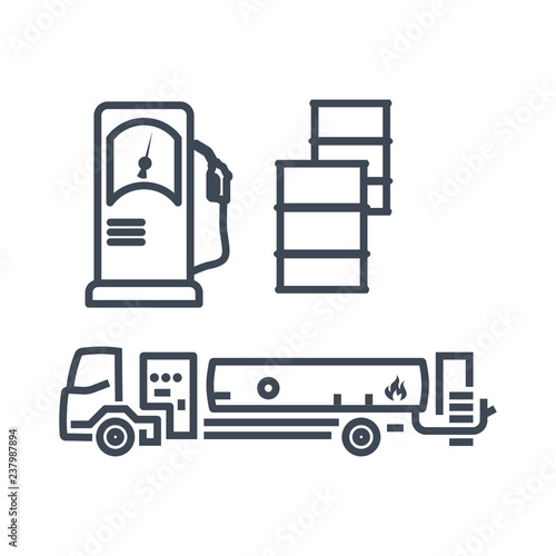 thin line icon fuel tanker truck in gas station