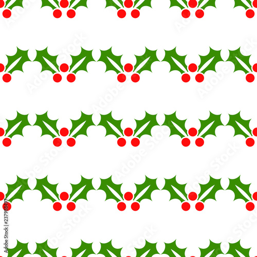 Christmas holly. Seamless festive pattern, decoration. Background, covering or wallpaper. Vector