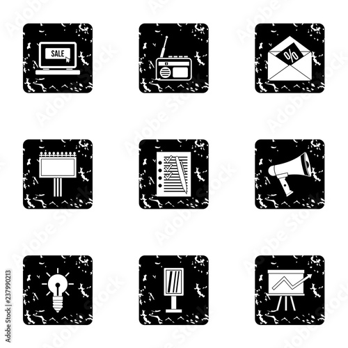 Contextual advertising icons set. Grunge illustration of 9 contextual advertising vector icons for web