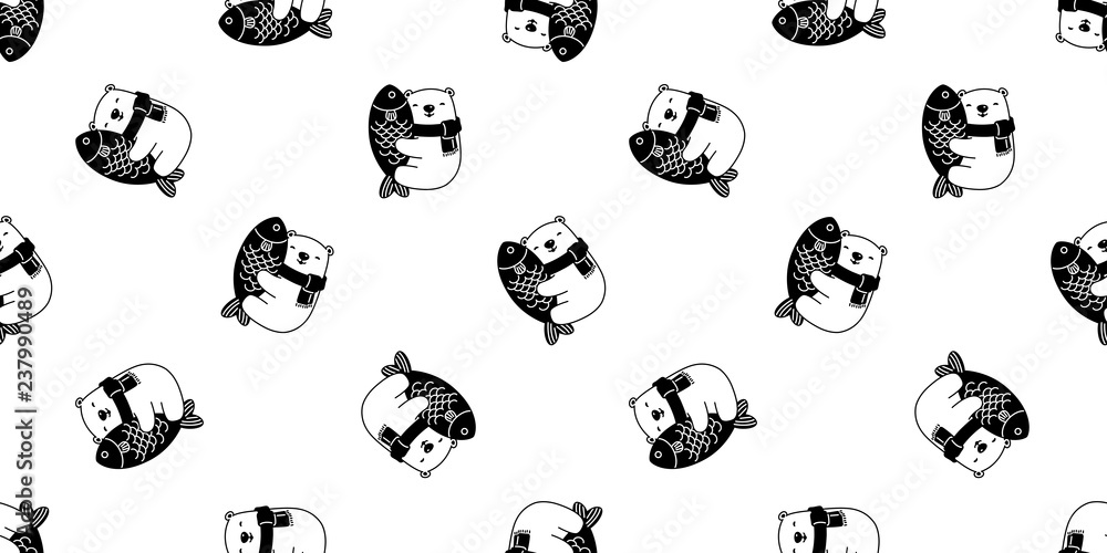 Bear seamless pattern vector polar bear hug fish tuna salmon cartoon illustration repeat wallpaper scarf isolated tile background Bear seamless pattern vector polar bear hug fish tuna salmon cartoon illustration repeat wallpaper scarf isolated tile background