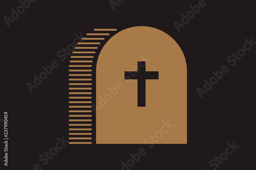 tombstone with cross in illustration of flat minimalist style