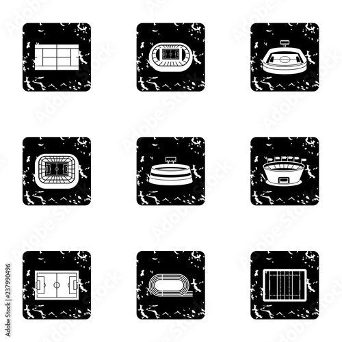Game at stadium icons set. Grunge illustration of 9 game at stadium vector icons for web