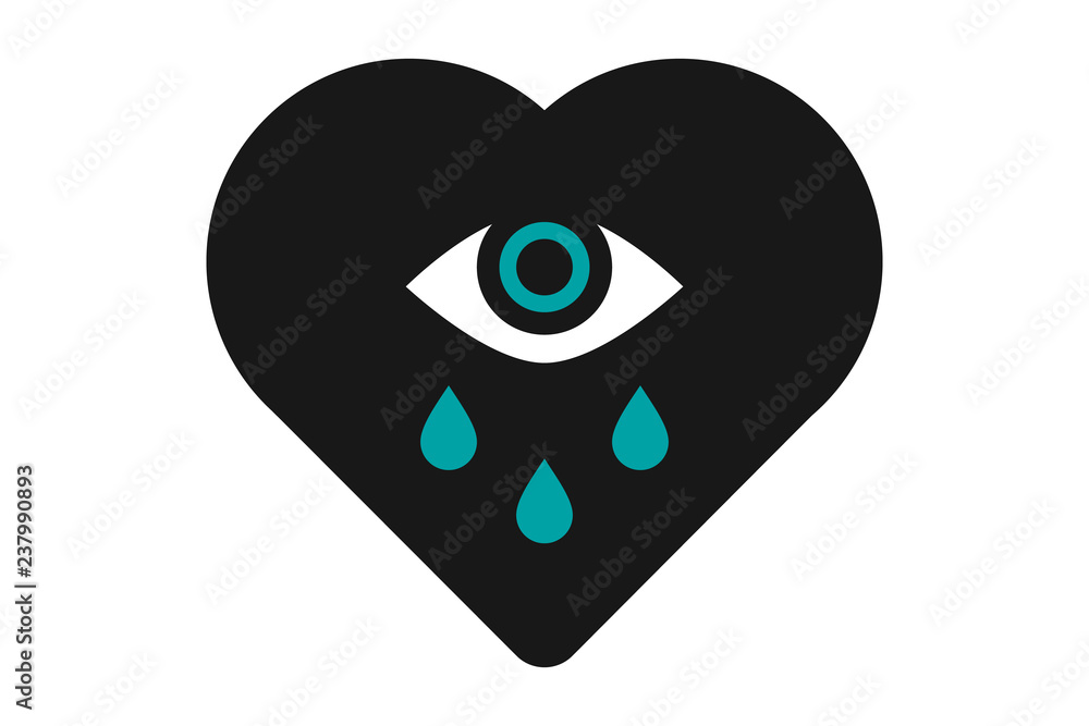 Crying heart, tears of sadness, vector illustration