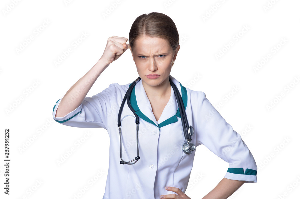 Portrait of female doctor posing on white Portrait of female doctor posing on white