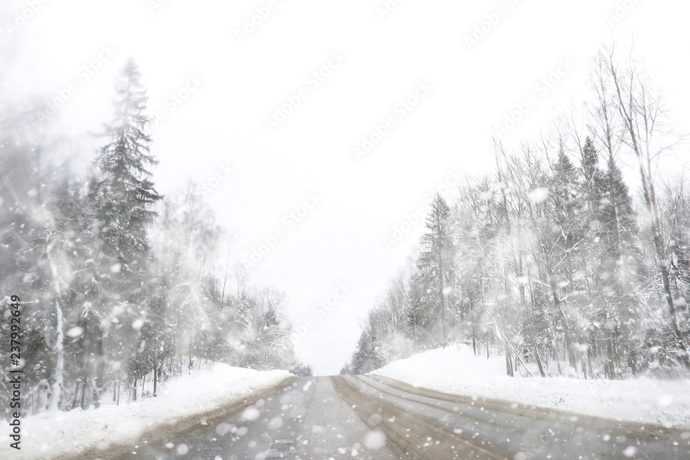 Winter landscape of country fields and roads Winter landscape of country fields and roads