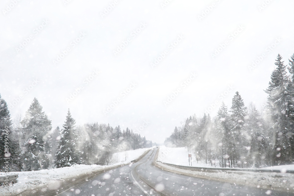 Winter landscape of country fields and roads Winter landscape of country fields and roads