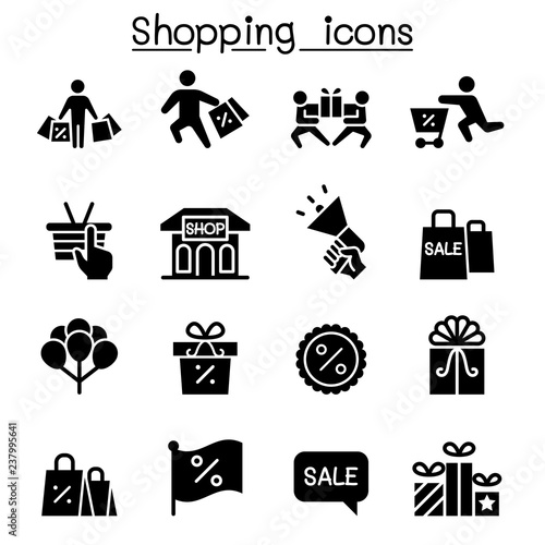 Shopping, Black Friday, Cyber Monday icon set flat style