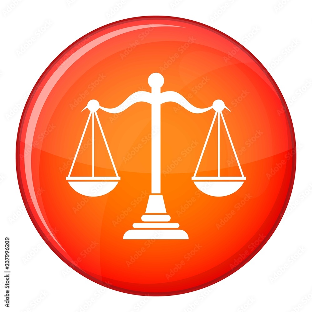 Balance scale icon in red circle isolated on white background vector illustration Balance scale icon in red circle isolated on white background vector illustration