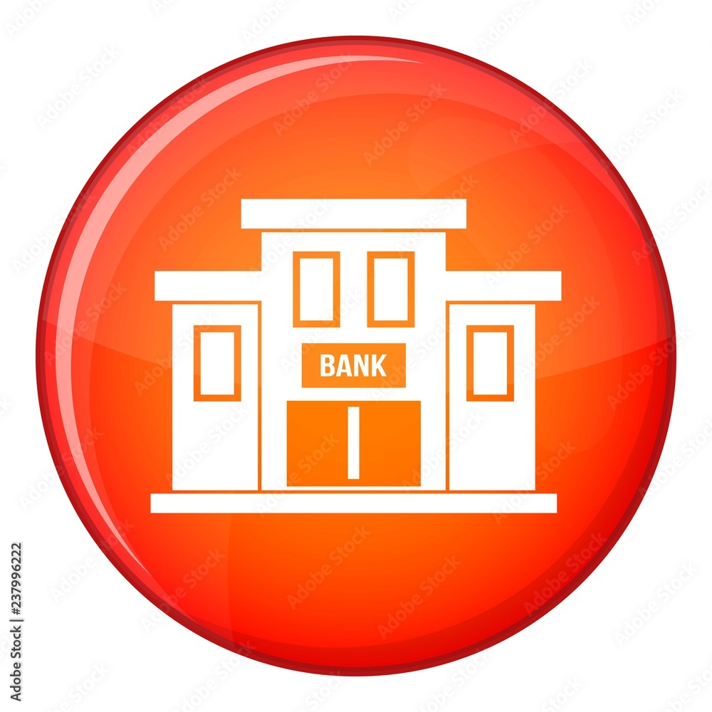 Bank building icon in red circle isolated on white background vector illustration Bank building icon in red circle isolated on white background vector illustration