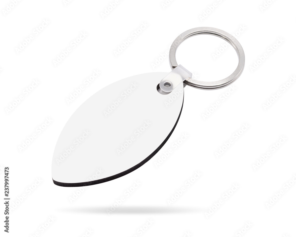 Blank key ring isolated on white background. Key chain for your design. Clipping paths object. ( Leaf shape ) Blank key ring isolated on white background. Key chain for your design. Clipping paths object. ( Leaf shape )