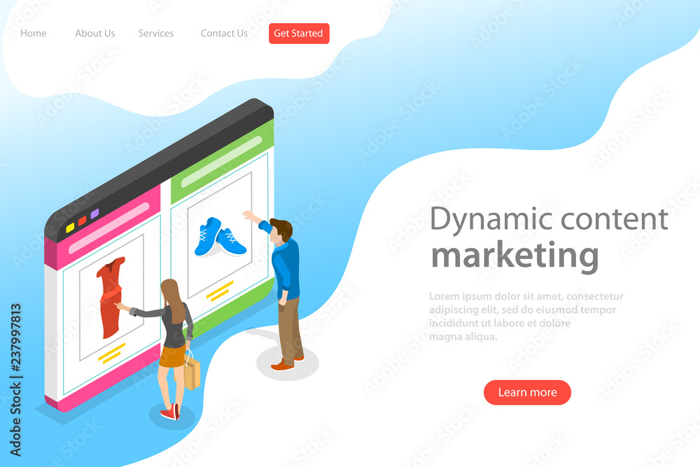Isometric flat vector landing page template of behavioral digital marketing, dynamic or personalized content. Isometric flat vector landing page template of behavioral digital marketing, dynamic or personalized content.