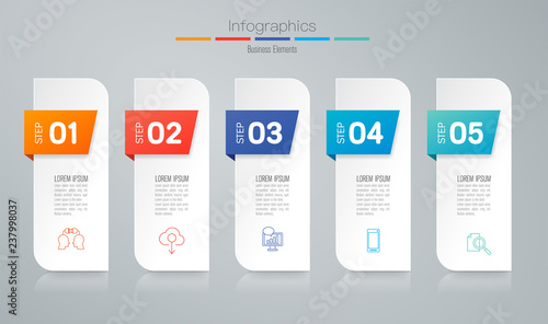 Infographics design vector and business icons with 5 options.