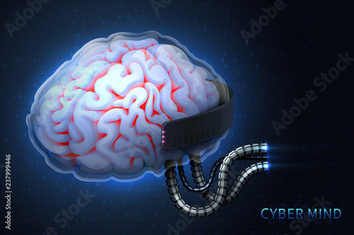 Cyberpunk technology of the future. Cyber mind. Modern illustration. Vector