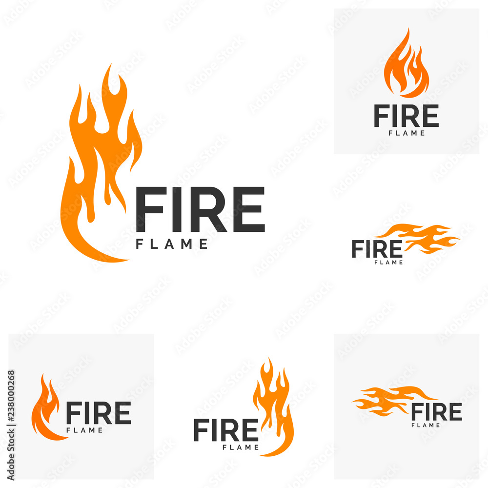 Set of Fire flame logo design vector. Hot logo template - obrazy, fototapety, plakaty 