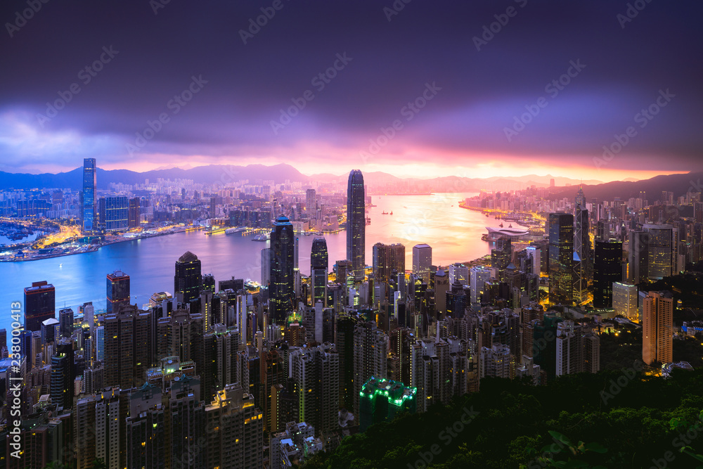 Fototapeta premium Hong Kong Sunrise, View from The peak, Hong Kong