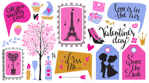Canvas Print Valentines day design elements, icons