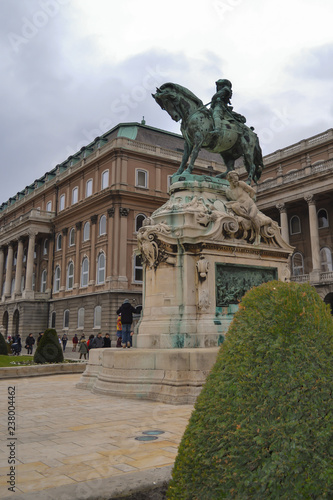 Statue of Prince Eugene of Savoy on Buda Castle in Budapest on December 30, 2017.