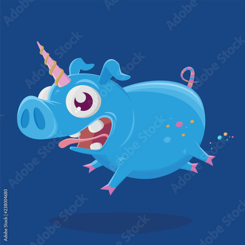 cartoon illustration of a crazy unicorn pig