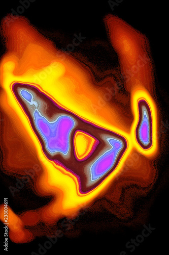 Fury Blazing Abstract with sparkling Colores. Abstract design generated by computer. Artful composition of sparkling blazing zones of different scorching colors and lines. Much room for text.