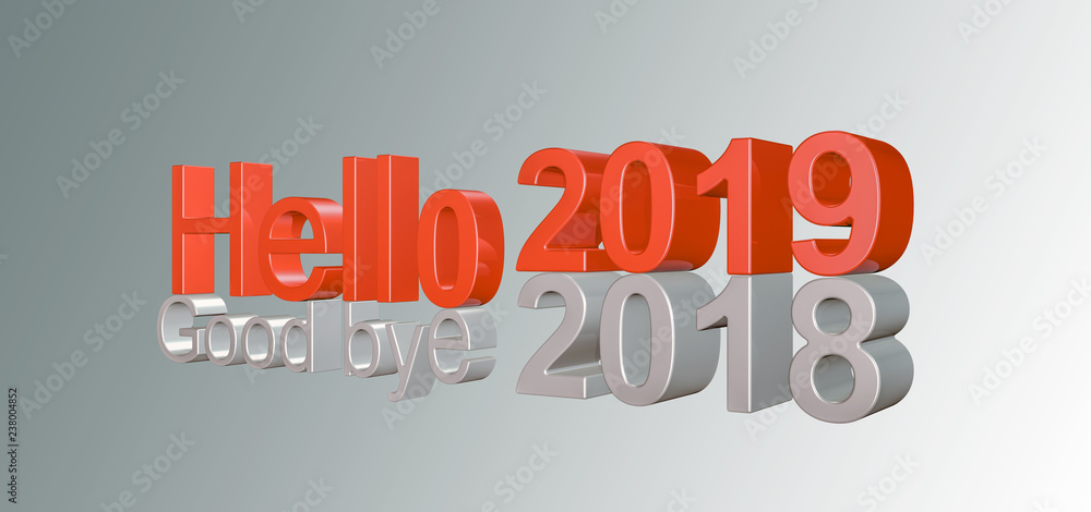 3d illustration of Hello 2019 for new year 2019 3d illustration of Hello 2019 for new year 2019