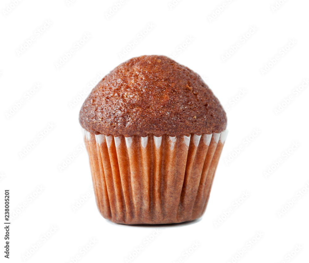 Close-up of chocolate muffin isolated on white background, selective focus. Close-up of chocolate muffin isolated on white background, selective focus.