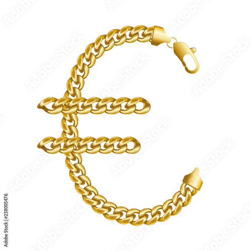 Gold euro money sign made of shiny thick golden chains.