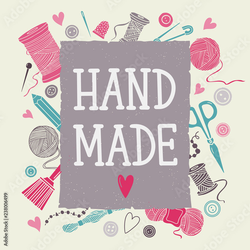Arts and crafts sewing hand drawn supplies, tools