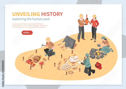 Archaeological Exploration Isometric Concept Banner