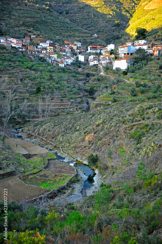 Village of Huetre located in the Hurdano river valley. Las Hurdes is a region of the north of Caceres province, Extremadura, Spain photo