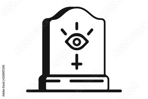A stone gravestone with a carved Masonic eye
