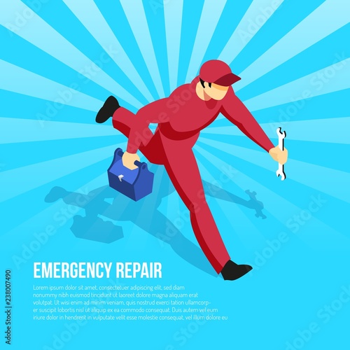 Hurrying Mechanic Isometric Illustration