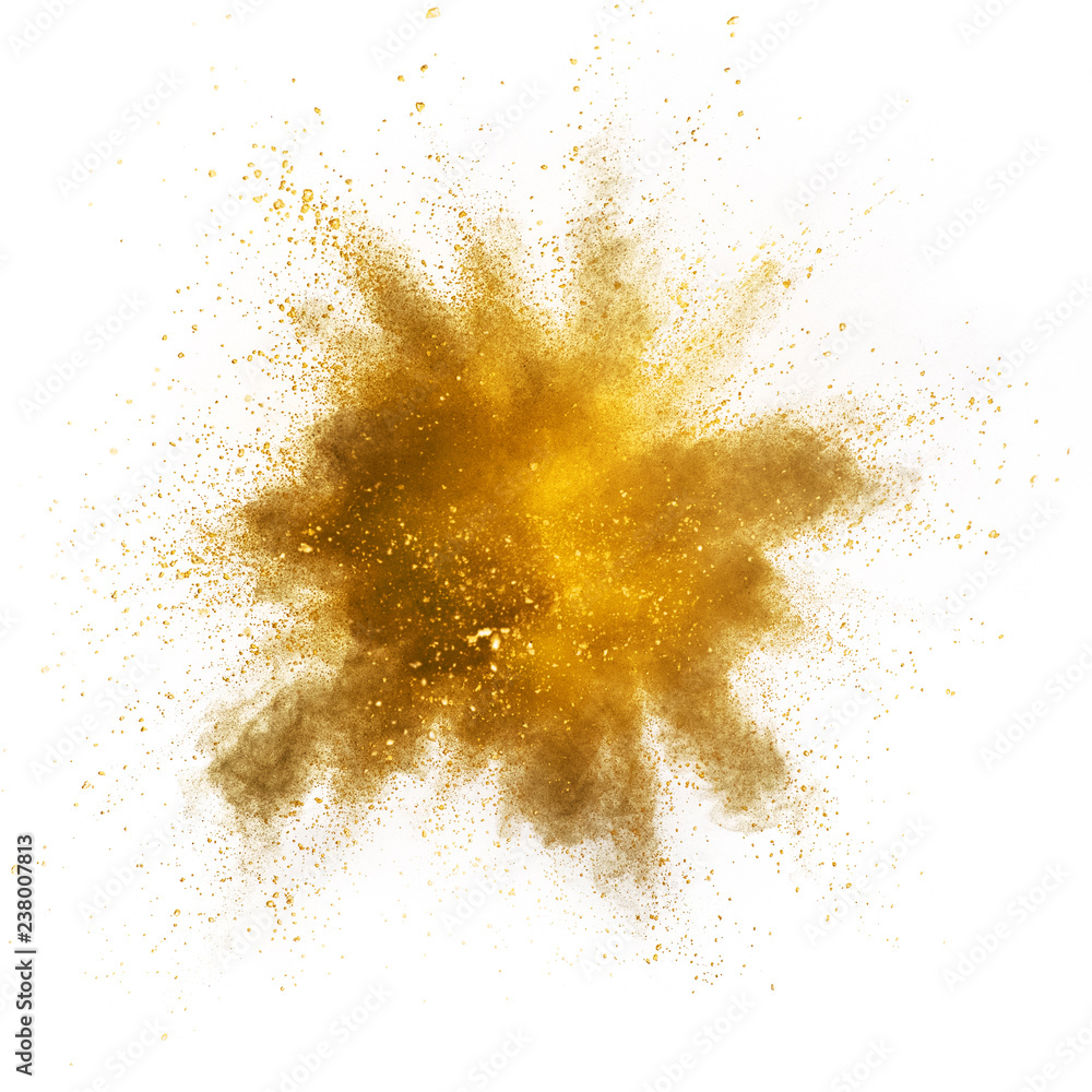 Explosion of yellow powder on white background Stock Photo | Adobe Stock