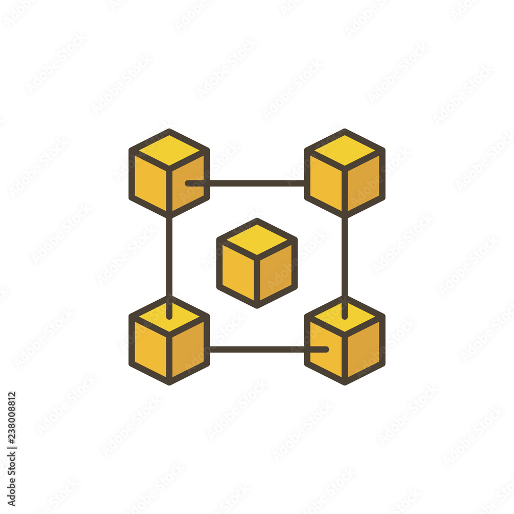 Blockchain vector yellow creative icon or logo element on white background 
