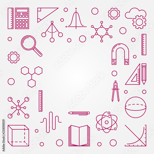 STEM red square frame with white background. Vector concept illustration in thin line style